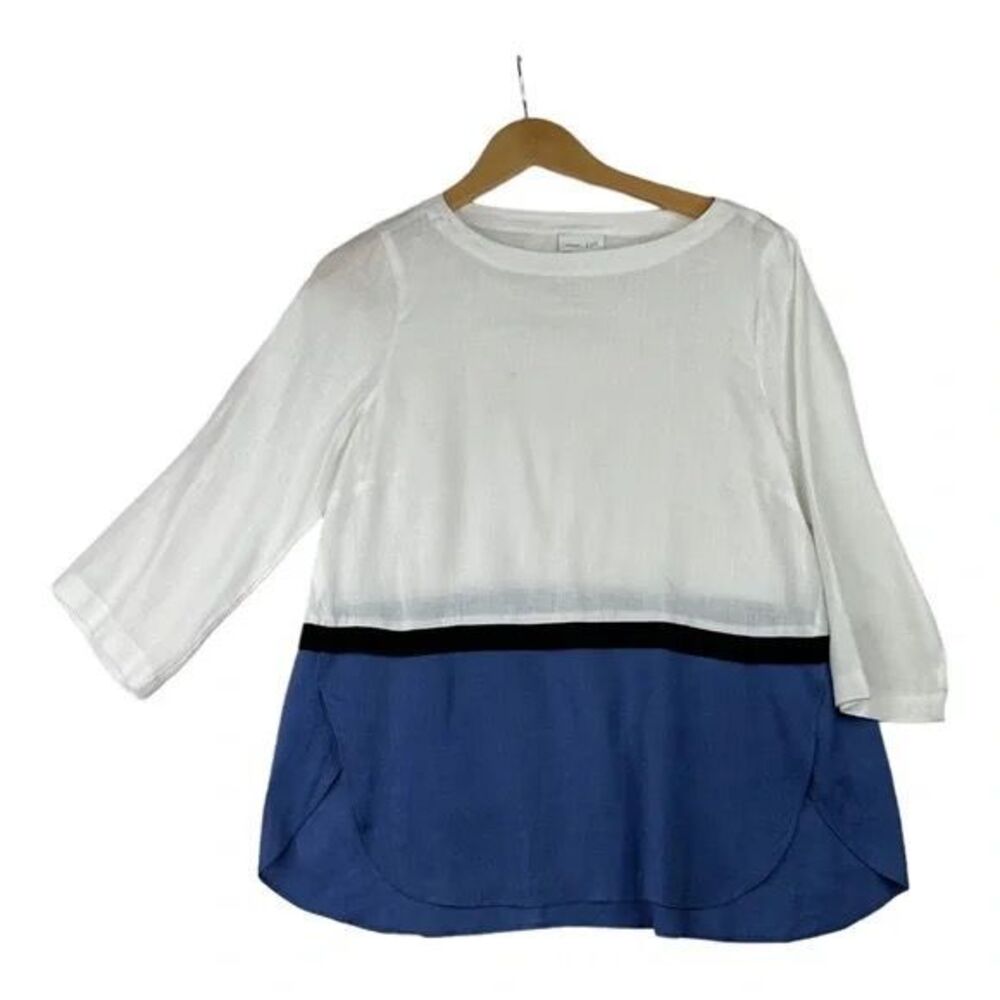J. Jill Love Linen Womens 3/4 Sleeve Color Block Linen Tunic Top Sz XS‎